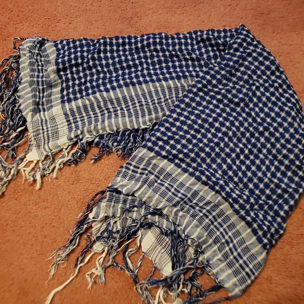 Blue and white checkered scarf
